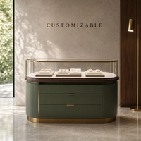 Vitrine de présentation de bijoux écologique personnalisée avec éclairage LED, en verre, bois et acier inoxydable, durable, pour exposition et vente au détail
