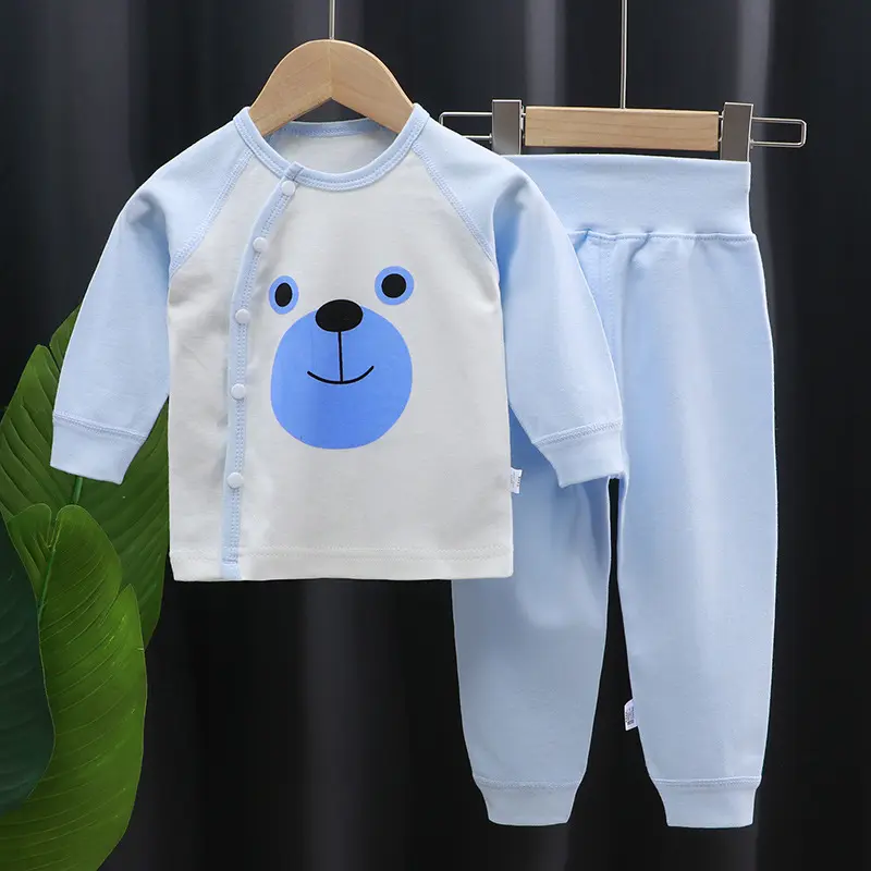 Produtos do bebê de todos os tipos pijamas simples 100% algodão em branco tops e calças bonito crianças conjuntos de pijama cor sólida