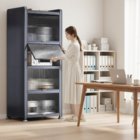 Meuble de Rangement Plancher-Plafond pour Chambre à Coucher, Armoire Multi-Niveaux avec Portes en Verre, Construction en Acier Durable, Étagère de Rangement Minimaliste, Mobilier de Maison