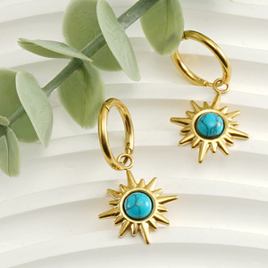 18K PVD Gold Plated Stainless Steel <b>Turquoise</b> Celestial Sunburst <b>Stud</b> <b>Earrings</b> for Women |Waterproof & Hypoallergenic - Product Image 2