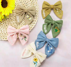 Pajarita Pre-Atada de Algodón Bordada con Diseño Floral <span class=keywords><strong>Personalizado</strong></span>, Duradera y Ecológica, Regalo de <span class=keywords><strong>Boda</strong></span> para Niña - Product Image 5