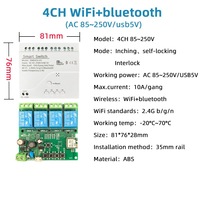 Interruptor Eléctrico SIXWGH 4CH Ewelink de 4 Canales para Uso Doméstico, Compatible con Alexa y el Asistente de Google, Relé WiFi para Control del Hogar Inteligente