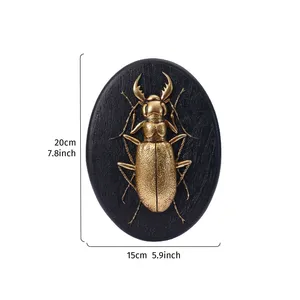 Décoration murale 3D en forme de <span class=keywords><strong>scarabée</strong></span> <span class=keywords><strong>doré</strong></span> de luxe - Art mural rétro ovale en forme d'insecte pour la décoration murale - Product Image 1