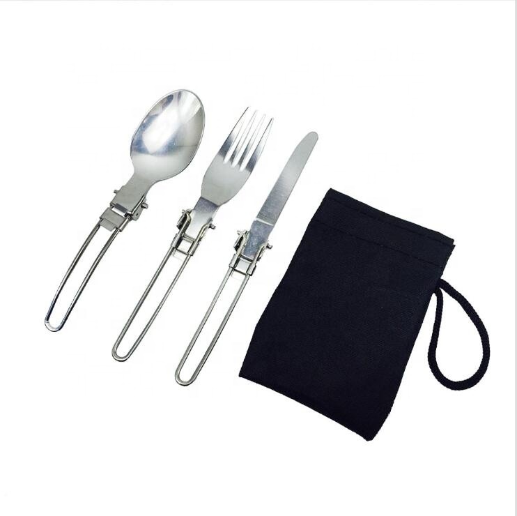 Outdoor convenient three piece stainless steel tableware Folding cutlery Outdoor camping picnic tableware Travel Camping Cutlery