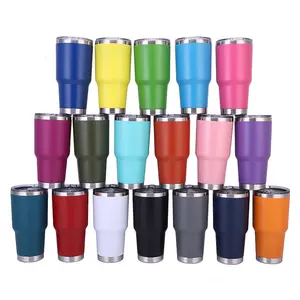 Wholesale custom Powder Coated 30 oz double wall insulated Vacuum Stainless Steel Travel Coffee 30oz tumbler cups with lid straw