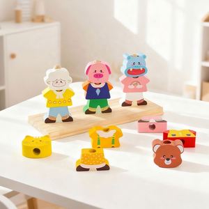 Wooden Children's 3D Fun Animal Dressing Toys Early Education Color Cognition Matching Parent-child Interactive <b>Puzzle</b> Toys - Product Image 3