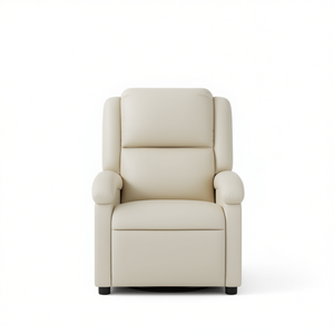 Fauteuil inclinable en similicuir crème, pivotant manuel, un siège, design transitionnel, structure en bois, dossier serré, accoudoirs rembourrés - Product Image 1