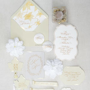Juego de Tarjetas de Invitación de Boda con Diseño Floral Elegante, Impresión en Papel de Algodón, Detalles en Relieve con Lámina Caliente, Logotipo Personalizado - Product Image 3