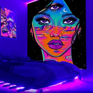 Toile de fond tapisserie UV espace astronaute néon lumière noire fluorescente - Product Image 3