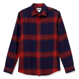 Camisa de franela informal para hombre, ropa de trabajo ligera a cuadros occidentales, color rojo, negro, personalizada
