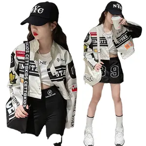 Neue Mode Teenager-Mädchen zwei-Wege-Bekleidungsset lange Ärmel buchstabe Jacke Oberteil + Rock Shorts 2-teiliges Set Kleidung für Kinder