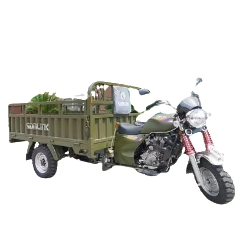 Hot Selling army green color electric 3-wheel tricycle vehicle motorcycle with Gasoline Motor Engine Tricycle for sale
