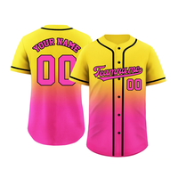 Jersey Baseball Warna Gradasi Tim Kustom, Nama dan Logo Bordir, Kancing Lengkap, Grosir, Heat-Transfer, 100% Poliester, Ukuran Besar