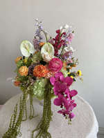 Centre de table floral artificiel en soie Anthurium rose, Dahlia, Delphinium pour mariage, hôtel, événement, décoration de table