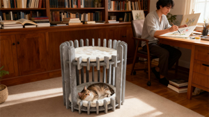 Komfortables Abnehmbares Holz-Katzenbett Haustier-Katzenhaus Bequemes Bett für Pelzige Freunde Doppelstöckiges Katzenhaus - Product Image 6