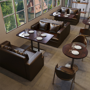 Industrial Style Coffee Shop Booth Sofa With <strong>Table</strong> and Chair Retro Design Restaurant Dining <strong>Table</strong> Chair Wooden Leisure Furniture - Product Image 4