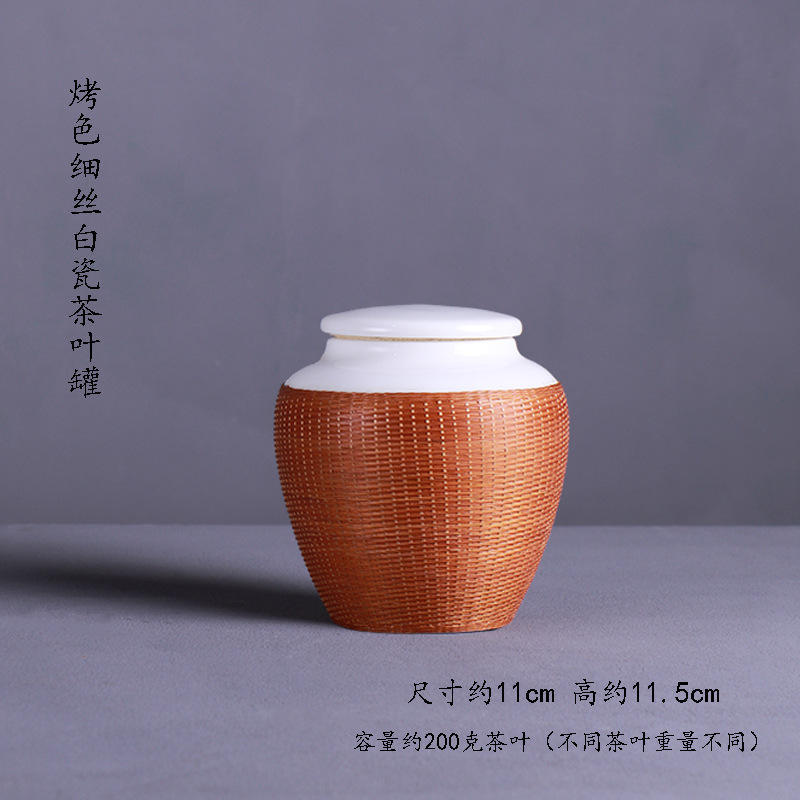 Porcelana blanca color cocido Reed tejiendo el bote del té