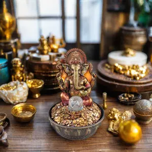 Vàng Ganesha nghệ thuật dân gian polyresin điêu khắc Hindu Ấn Độ ánh sáng voi đài phun nước Phật Giáo Chủ Đề Vật liệu nhựa