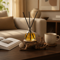 Bouteille diffuseur de parfum en verre vide avec logo personnalisé, conteneur rond pour parfum avec bouchon en bois pour la décoration intérieure – Fournisseur d'usine
