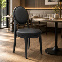 Chaise de salle à manger en bois rembourrée noire avec dossier rond pour restaurant, hôtel, banquet