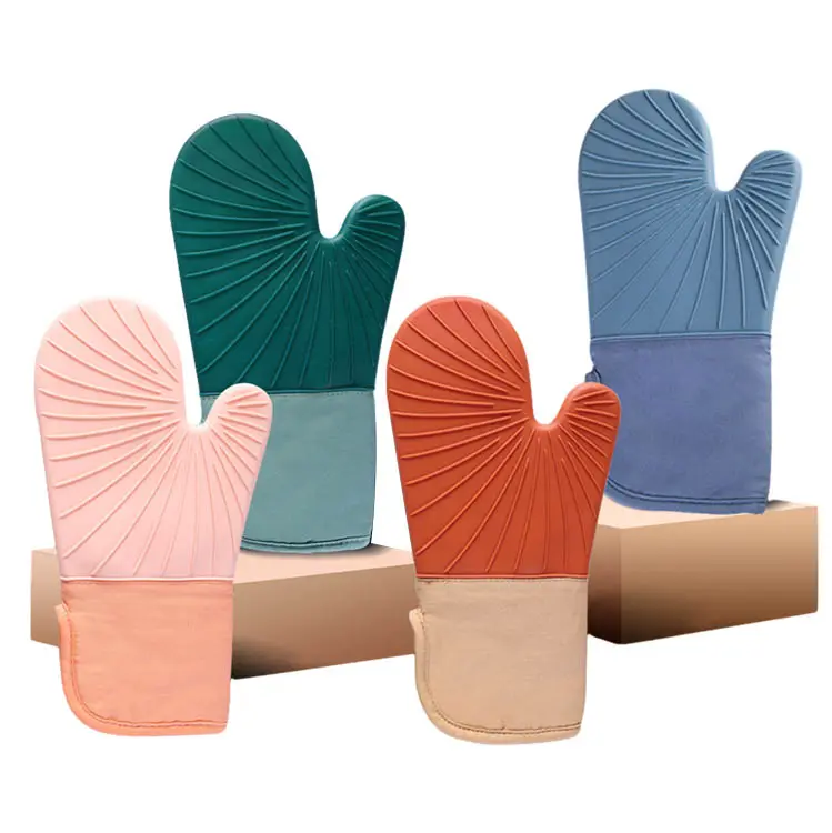 Manoplas de silicona para horno resistentes al calor de gran oferta impresas los guantes de silicona gruesos largos personalizados para el hogar