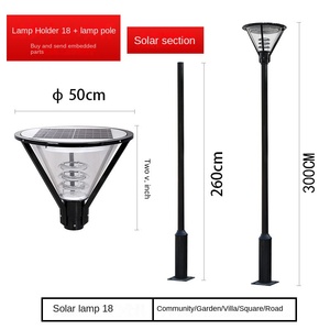 Lampadaire solaire LED de jardin 300 cm de hauteur, corps en fer IP66, abat-jour en verre, blanc chaud doux 2700K, contrôle par détecteur de mouvement, angle de faisceau 144° - Product Image 1