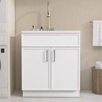Meuble de salle de bain moderne minimaliste haut de gamme en MDF, autoportant, base blanche mate, sans dessus, avec 2 portes
