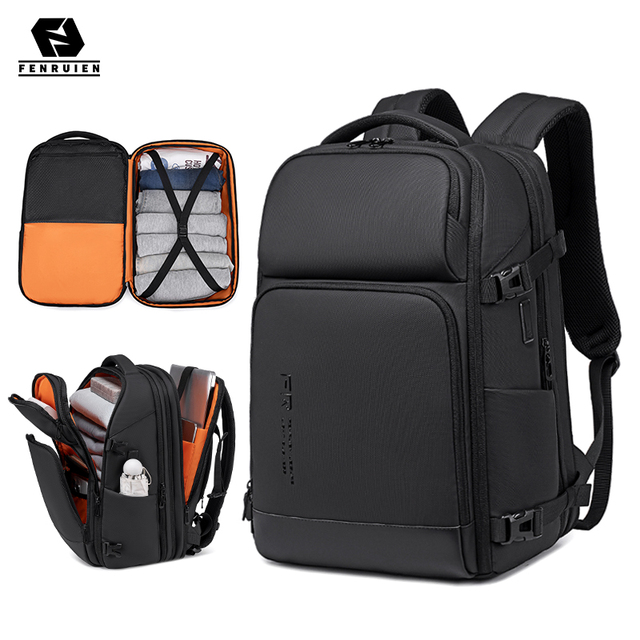 Men's 50-Litre Travel Backpack 17-inch Expanding Computer Compartment Multifunctional Business Casual Design Zipper Polyester