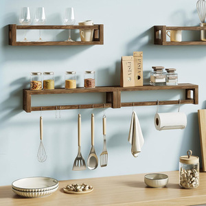 Wooden Wall Mounted <b>Shelf</b> 3 Tier Rectangle Brown Durable Storage <b>Rack</b> For Kitchen Living Room Bathroom - Product Image 4