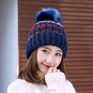 Bán Buôn Mới Mùa Thu Và Mùa Đông Mũ Phụ Nữ Cong Mũ Len Cộng Với Nhung Ngoài Trời Lông Bóng Ấm Beanie Mũ Dệt Kim - Product Image 3