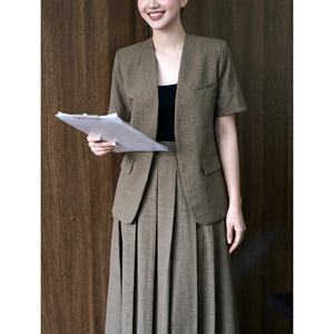 CV619 Custom OEM Women Pleated Midi <b>Skirt</b> Breathable Polyester Cotton <b>Skirt</b> Manufacturer - Product Image 1