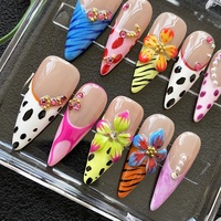 Faux Ongles à Presser 10 Pièces, Décoration Exquise Peinte à la Main, Design Gel UV Y2K Luxueux, Finition Brillante, Sculptés, Réutilisables, Faits Main