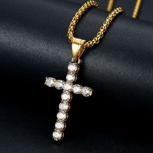 <b>Cross</b> Pendant Necklace Stainless Steel Pave Setting Zircon Inlay Unisex Jewelry Gift - Product Image 2