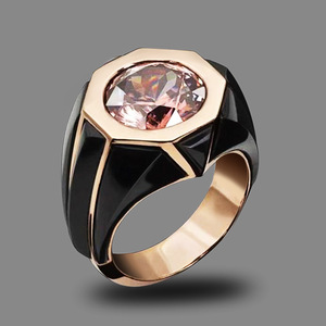 Anello da donna ottagonale smaltato con pietra rosa intarsiata, regalo di gioielli alla moda per feste e uso quotidiano - Product Image 4