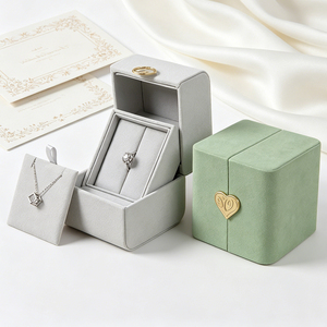 Boîte à bijoux Jinsky en microfibre avec boucle dorée en forme de cœur, double ouverture, pour ranger les bagues et les pendentifs, boîte de présentation d'accessoires de bijouterie - Product Image 1