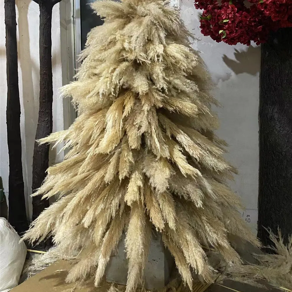 E9 Dekorasi Natal Kering Reed Pohon Besar Kering Alami Beige Pampas Rumput Buatan Pampas Rumput Pohon Natal untuk Dekorasi Natal