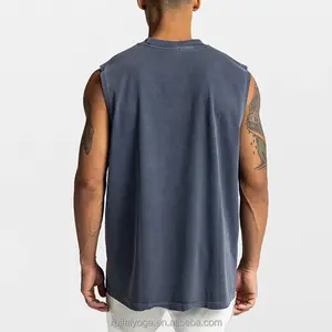 OEM Custom Own Logo Summer Gym Clothing High Quality Fitting Cutoff Shirt Acid Wash Sleeveless Sport Gym Mens Stringer Tank Tops