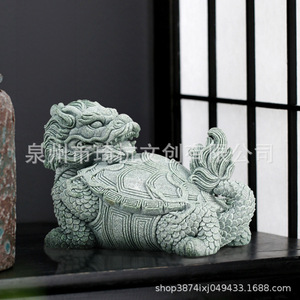 Ornement d'aquarium créatif style chinois Dragon Tortue en résine de grès bleu, décoration de bac à poissons, décoration de bureau classique pour la maison - Product Image 5
