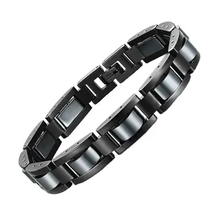 Wholesale Fashion Men Health Bracelet Black Plated Hematite Magnet Stainless Steel Bracelets