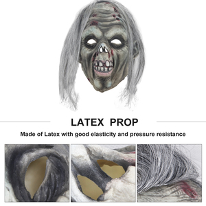 Masques d'Halloween et de Noël : Nouveaux Costumes de Fête Horreur en <span class=keywords><strong>Latex</strong></span>, <span class=keywords><strong>Masque</strong></span> Complet avec Cheveux Longs, Tête de Vieil Homme Zombie, pour Carnaval et Cosplay - Product Image 3