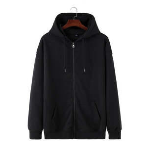 Pure <b>Black</b> Blank <b>Hoodie</b> Unisex Custom <b>Zip</b> <b>up</b> <b>Hoodie</b> 2023 Autumn Heavy Weight <b>Zip</b> <b>up</b> <b>Hoodie</b> - Product Image 2