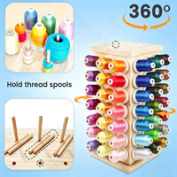 93 Bobines (DIY) 360 °   Porte-fils rotatif en bois avec compartiments de rangement intérieurs pour la couture