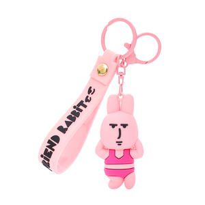 Porte-clés PVC amusant lapin rose émoticônes créatives porte-clés de dessin animé pour les couples ornement de sac de lapin mignon - Product Image 6