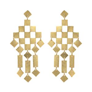 Boucles d'oreilles pendantes longues en laiton plaqué or avec texture brossée brillante, bijoux de fête bohèmes pour femmes - Product Image 1