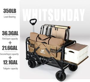 Chariot pliable à deux étages Whitsunday, chariot tout-terrain robuste, pliable, à quatre roues, pour la plage, le camping, les sports - Product Image 3