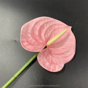 Toptan düğün dekoratif çiçek pembe 3D gerçek dokunmatik anthugreen yeşil yapay çiçek düğün dekor için