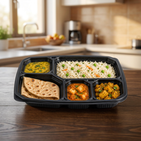 Plateau en polypropylène 5 CP Mini, noir/transparent, gamme de plateaux – Boîte à lunch en gros pour la préparation des repas, plateaux de traiteur