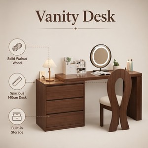 Bulk Zen Minimalist Neo Chinese Space Saving Multi Drawer <strong>Walnut</strong> Finished Rubberwood Apartment <strong>Dressing</strong> <strong>Table</strong> - Product Image 4