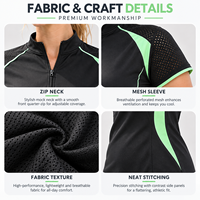 Haut de tennis personnalisé pour femme à manches courtes et quart de zip, avec manches en maille color block, séchage rapide, coupe ajustée, idéal pour l'entraînement sur le court