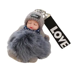 Di alta qualità carino dormire peluche Silicone bambino faccia giocattolo portachiavi ciondolo personalizzato peluche personaggio bambola portachiavi